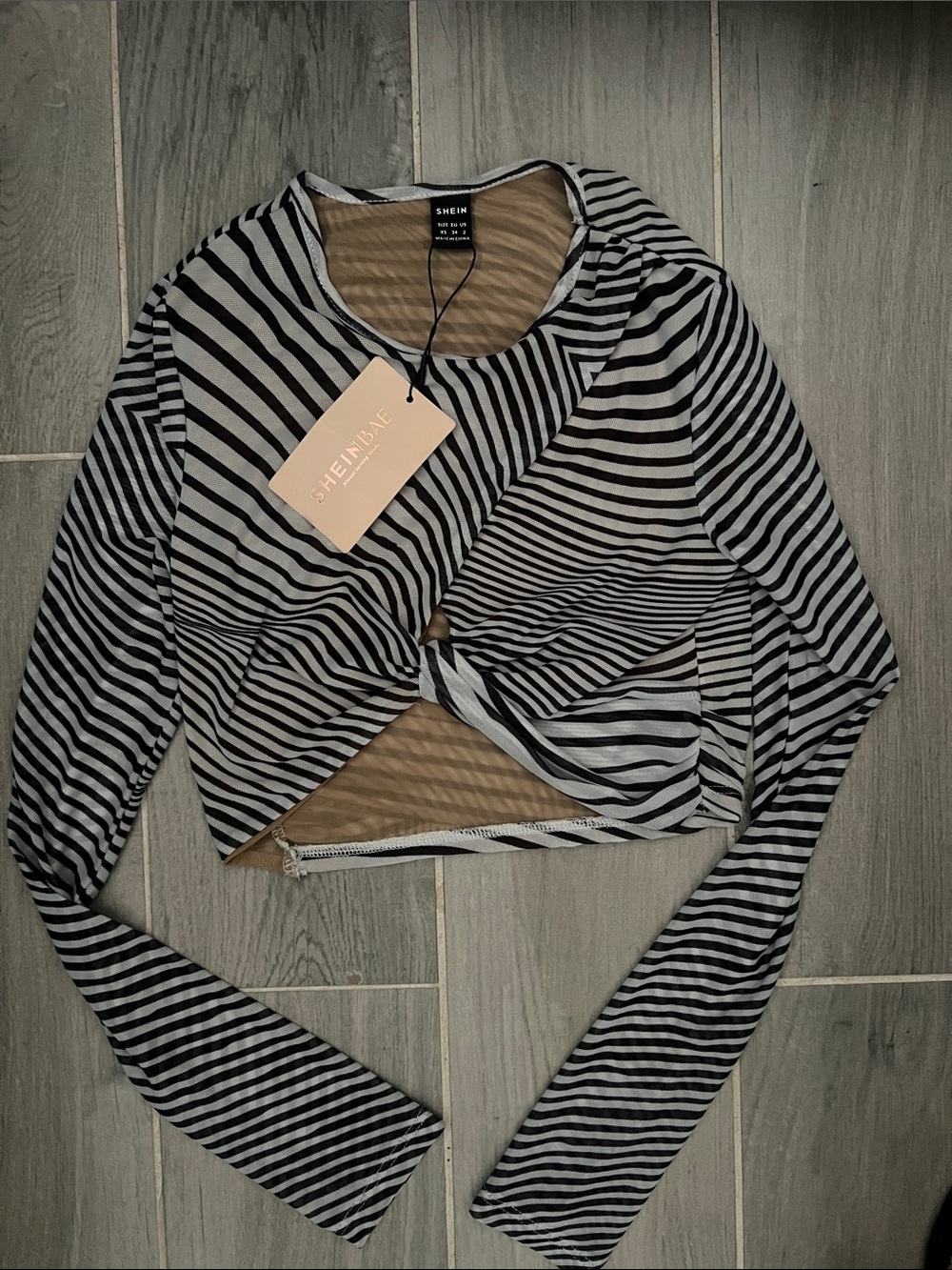 SHEIN Black & White Striped Twist-Front Crop Top